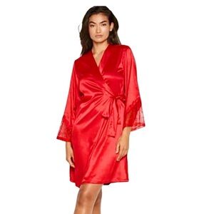 Victoria's Secret Red Satin Lace Trim Robe